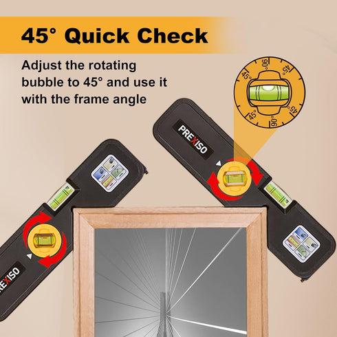 PREXISO 4-in-1 Line Laser Level Multipurpose Torpedo Level, 65Ft Alignment Point & 16Ft Laser Line & 10Ft Measure Tape Ruler & Quick Angle Setting...