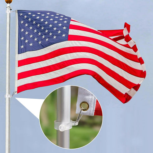 3pcs 1” Plastic Flag Pole Ring with Hook, Anti Wrap Flagpole Mounting Clip, Rustproof Adjustable Flag Pole Hardware Accessories for Various Outdoo...