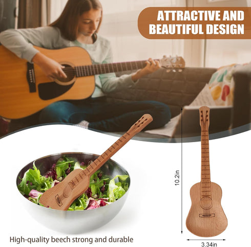 Guitar Shape Rockin Wooden Novelty Spatula Salad Server 10.5-inch for Flipping Cooking Gift for Music Enthusiasts (Acoustic Guitar)...