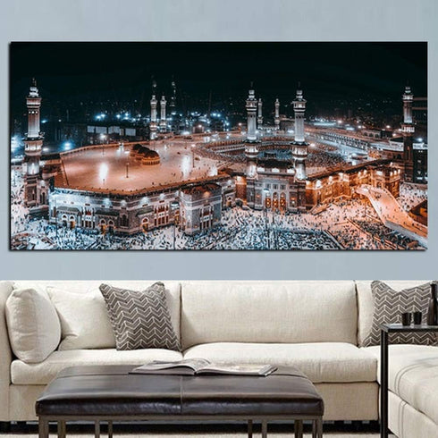 HD Print Mecca Islamic Last Day of Hajj Round Ornament Landscape Muslim Mosque Painting on Wall Canvas Art Poster and Pictures for Living Room (40...