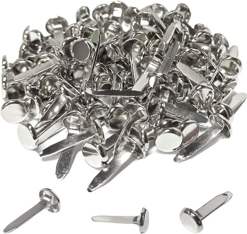 100 Pcs Brass Paper Fasteners, 8x17mm Plated Mini Brads for Scrapbooking Crafts DIY Projects (Silver)...