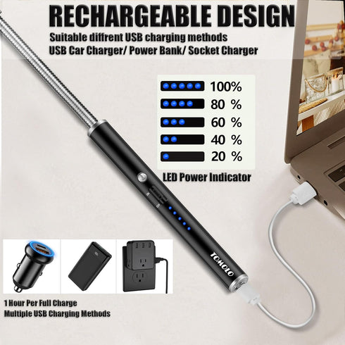 2 Pack Electric Candle Lighter USB Rechargeable Flameless Windproof Arc Lighter with Flexible Neck, Safety Switch for Candle, Grill, BBQ, Camping ...
