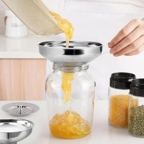 Canning Funnel with Strainer, Food Grade Funnel for Kitchen Use, Metal Large & Small Wide Mouth Funnels for Mason Jars, Stainless Steel & Dishwash...