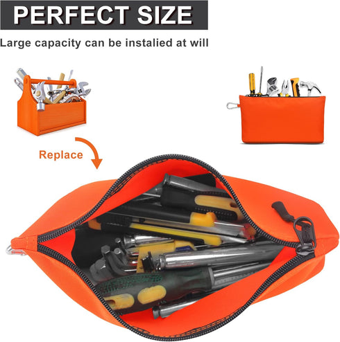 4 Pack Tool Pouch Zipper Bags, Heavy Duty Tools Pouch with Carabiner, Multipurpose Pouch Tote Bags with Dependable Durable Zippers...