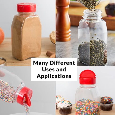 Skyway Supreme Large 16 OZ Plastic Spice Bottles Seasoning Containers Jars - Flap Cap Pour and Sifter Spice Shaker - Refillable Perfect For Storin...