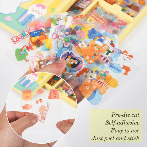 Kawaii Cartoon Bear Journaling Stickers - 100 Sheets Cute Rabbit Animal Transparent PET Scrapbooking Clipping Supplies Calendar Decals Sticker for...