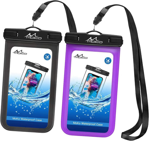 MoKo Waterproof Phone Pouch Holder 2Pack, Underwater Cellphone Case Dry Bag with Lanyard Armband Compatible with iPhone 14 13 12 11 Pro Max X/Xr/X...