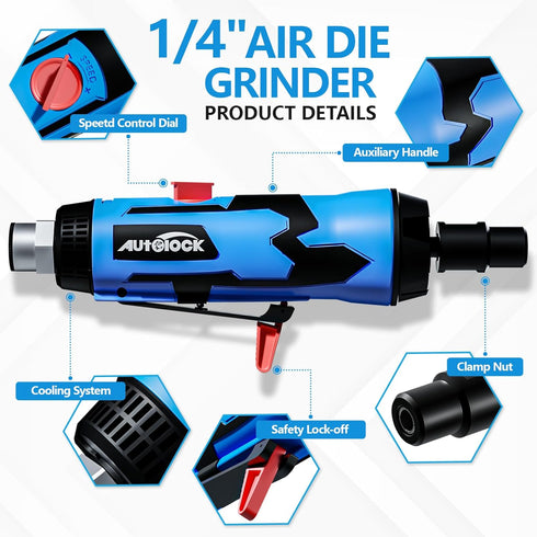 Autolock 1/4", 1/8" Air Straight Die Grinder, 20,000 RPM Free Speed, Pneumatic Straight Die Grinder...