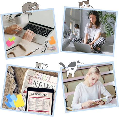 Cat Sticky Notes with Paper Clips, Cute Cat Self-Stick Notes Kawaii Cat Index Tabs Self-Stick Memo Pads Office Supplies 7 Pack 210 Sheets...