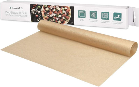 Navaris 3x Reusable Baking Sheets - 13"x16" (33x40cm) Parchment Paper for Baking Oven - Durable Non-Stick PTFE Teflon Sheet Baking Mats - Reversib...