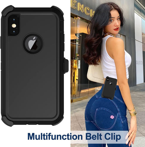 for iPhone X Case, iPhone Xs Case with Belt Clip Holster, 2X Screen Protector, Military Grade Shockproof Heavy Duty Full Body Drop-Proof Rugged Pr...