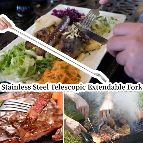 5Pcs Extendable Forks, Stainless Steel BBQ Telescopic Forks 8.7-25.4Inch Dessert Long Handle Fork Cutlery Barbecue Telescopic Toasting Dinner Frui...