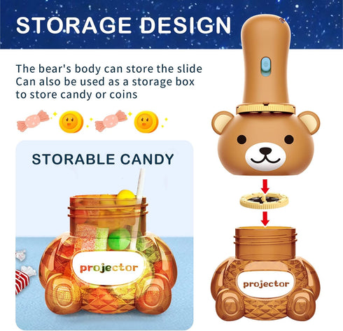 Kids Flashlight Color Bear Projector with 48 Patterns , Include Dinosaurs, Vehicles, Animals, 26 Letter Educational Learning Projector Toys for Gi...