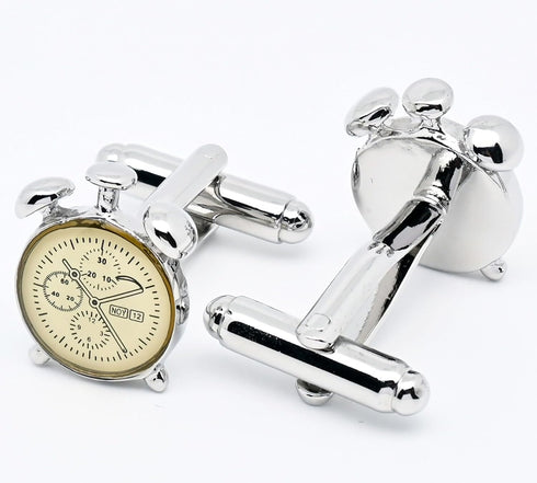 Cute Alarm Clock Cufflinks for Men In Gift Case Funny Wake-up Clock Silver Men's Cufflinks Set for Wedding Party Birthday Anniversary Dress...