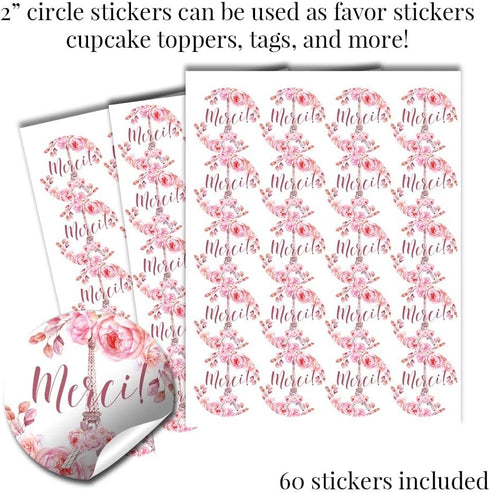 Ooh La La Watercolor Floral Paris Birthday Party Sticker Bundle Kit 429 pieces!!! Includes 60 2 Circle Stickers for Favors & Goodie Bags, 45 Mini ...