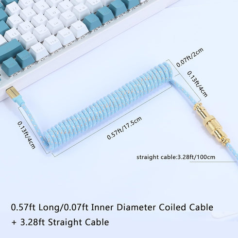 ATTACK SHARK Custom Coiled USB C to A Cable for Gaming Keyboard,Double-Sleeved Starlight Braided Cable with Detachable Metal Aviator 24K Gold Conn...