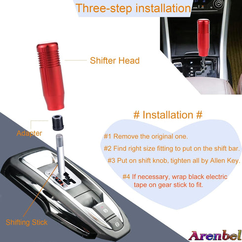 Arenbel 3" Alloy Shifter Lever Knob Handles Car Racing Gear Shift Stick Fit Most Manual Auto Vehicles, Red...