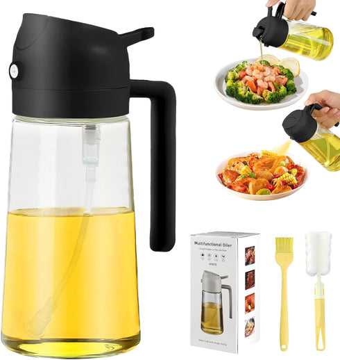 16oz Olive Oil Dispenser for Kitchen, 2 in 1 Olive Oil Dispenser and Oil Sprayer, Olive Oil Dispenser Spray Bottle with Brush, Oil Sprayer for Coo...