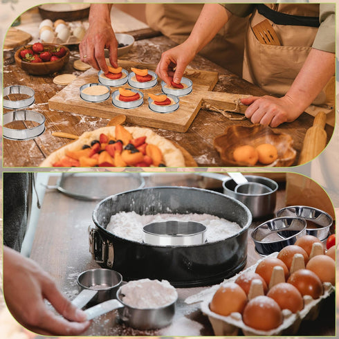 12 Pack 4 Inch Metal English Muffin Rings Double Rolled Nonstick Pastry Ring Mold Stainless Steel Muffin Tart Rings Round Muffin Crumpet Rings wit...