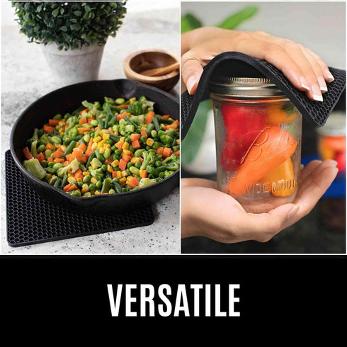 HOMWE Silicone Oven Mitts and Pot Holders, 4-Piece Set, Heavy Duty Cooking Gloves, Kitchen Counter Safe Trivet Mats, Advanced Heat Resistance, Sli...