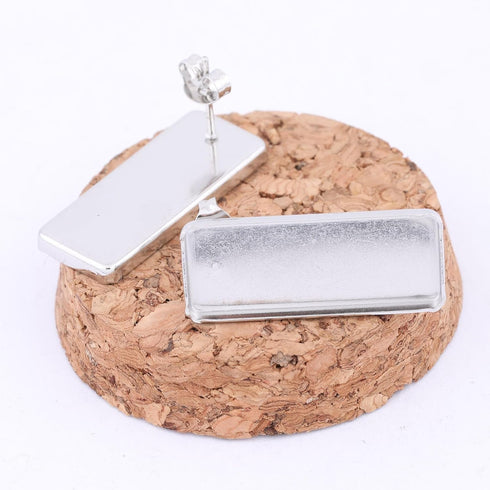 20pcs Stainless Steel 10x25mm Rectangle Cabochon Earring Setting Blanks Studs DIY Post Earring Base Bezel Pins for Jewelry Making Supplies...