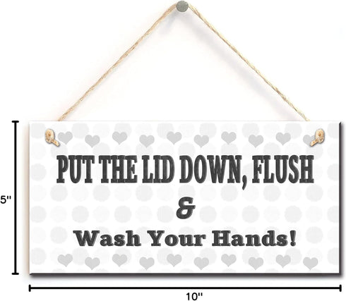 Toilet Warning Sign- Put The Lid Down, Flush & Wash Your Hands, Retro Style Bathroom Toilet Sign (5" X 10")...