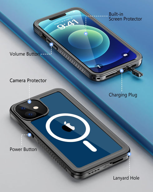Beeasy for iPhone 12 Waterproof Case (6.1") Compatible with MagSafe - 360 Degree Outdoor Protective Case iPhone 12 Magnetic Phone Case, Armored Ca...