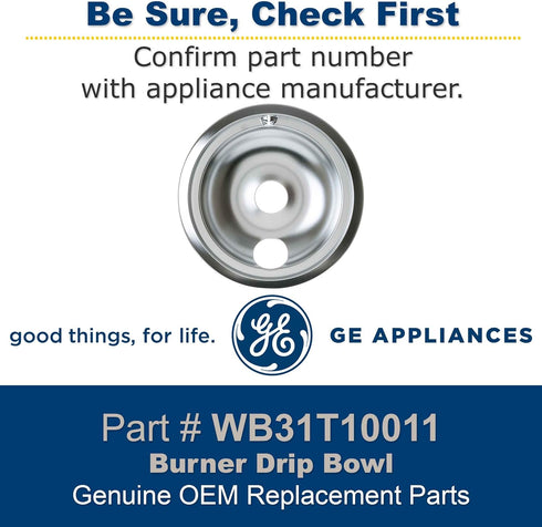 GE WB31T10011 Genuine OEM 8" Burner Drip Bowl (Chrome) for GE Electric Ranges