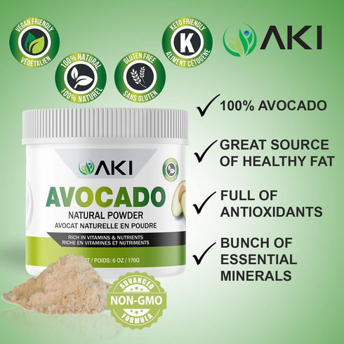 AKI Avocado Superfood Powder (6oz/170g) - Rich in Nutrients, Vitamins, Omega 3 & Antioxidants - Ideal for Smoothies, Yogurt or Milkshake Popsicles...