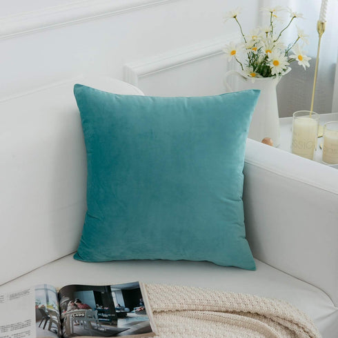 RainRoad Velvet Decorative Throw Pillow Covers Cushion Cover Pillow Case for Sofa Couch Bed Chair,Soft Square Light Teal Throw Pillows 18x18 Inch,...
