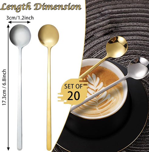 20 Pcs 6.8 Inches Coffee Spoons, Espresso Spoons, Stainless Steel Stirring Spoons with Long Handle, Cute Coffee Bar Accessories, Mini Gold Spoons ...
