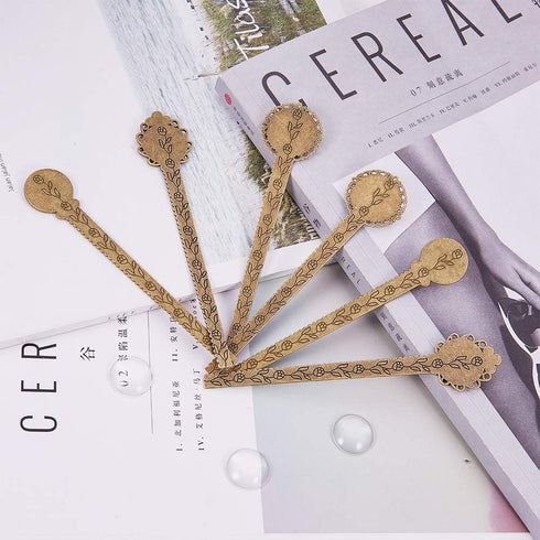 SUNNYCLUE 12PCS DIY 6 Sets Ruler Bookmark Pendant Tray Kit Round Bookmark Cabochon Setting Blanks with Clear Domed Glass Cabochon for DIY Alloy Bo...