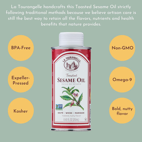La Tourangelle, Toasted Sesame Oil, Great for Cooking, Add to Noodles, Stir-Fry, Vegetables, Vinaigrettes, and Marinades, 8.45 Fl Oz...