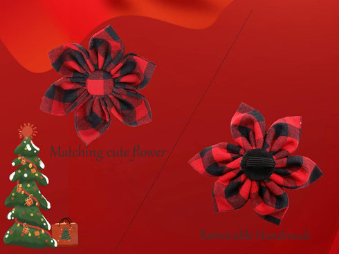 Uniqe Style Paws Christmas Grid Dog Collar, Female or Male Adjustable Dog Collar with Flower, Durable Floral Pattern Pet Collar for X-Small Dogs a...