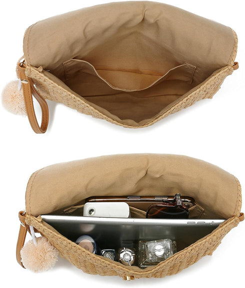 YIKOEE Straw Purse for Women Summer Beach Woven Bag With PomPom...