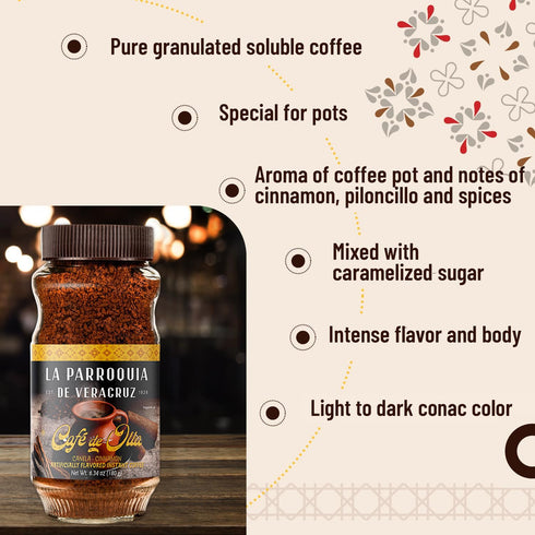 LA PARROQUIA DE VERACRUZ - Pot Coffee 6.34 oz, Soluble Granulated Coffee, Mixed with Caramelized Sugar, with Pot Coffee Aroma and Notes of Cinnamo...