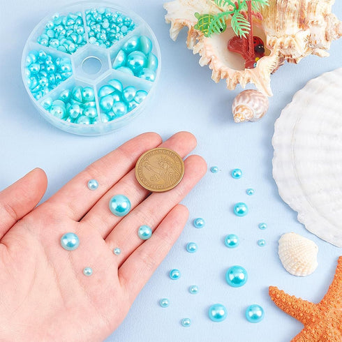 PH PandaHall 690pcs Half Round Pearl Beads 6 Sizes Flat Back Pearl Cabochon Faux Pearl Beads for DIY Scrapbook Phone Case Wedding Decor Hair Acces...