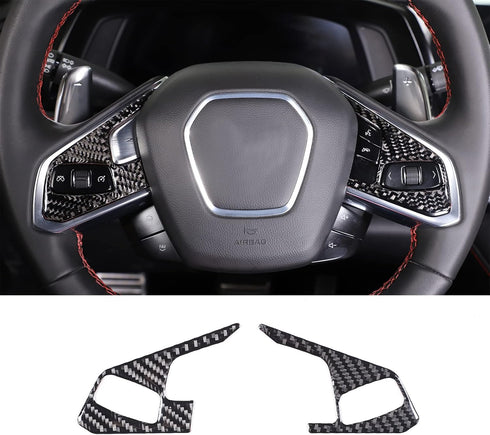 Soft Carbon Fiber Steering Wheel Button Cover Sticker Fit for Chevrolet Corvette C8 2020-2024, Car Steering Wheel Panel Protection Frame Molding S...