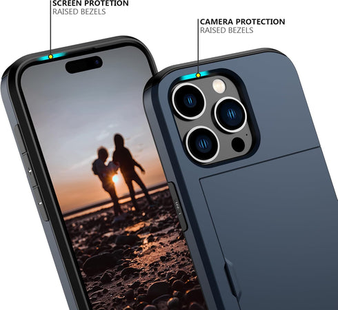 Nvollnoe Compatible with iPhone 15 Pro Case with Card Holder Heavy Duty Protective Dual Layer Shockproof Hidden Card Slot Slim Wallet Phone Cover ...