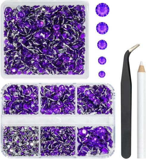 2 Boxes 3060PCS Dark Purple Resin Crystal Rhinestones for Crafting Deep Purple Flatback Resin Stones Gems 2mm 3mm 4mm 5mm 6mm Non-Hotfix Diamonds ...