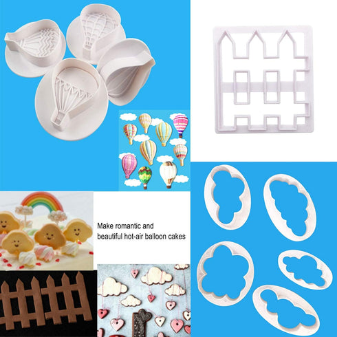 Markeny 10 Pack Cake Fondant Embossing Mold Balloon Cloud Fence Cookie Cutters Biscuit Moulds for Sugarcraft Fondant Baking Mold Cupcake Decoratin...