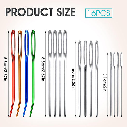 TIESOME16pcs Large-Eye Needle Set, Stainless Steel Darning Needle Yarn Knitting Needles Sewing Needles Wool Needle Hand Knitting Needles Sewing Kn...