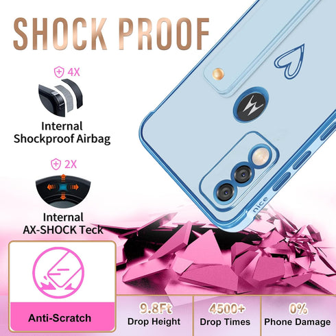 Likiyami (3in1 for Motorola Moto G Pure 2021 Case Heart Women Girls Girly Cute Luxury Pretty with Stand Phone Cases Blue and Gold Love Hearts Aest...