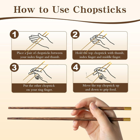 Chopsticks Reusable, Wooden Lucky Chopsticks Non-Slip, Chop Sticks Dishwasher Safe, Chinese Round Cooking Chopsticks for Sushi, Pasta, Asian Cuisi...
