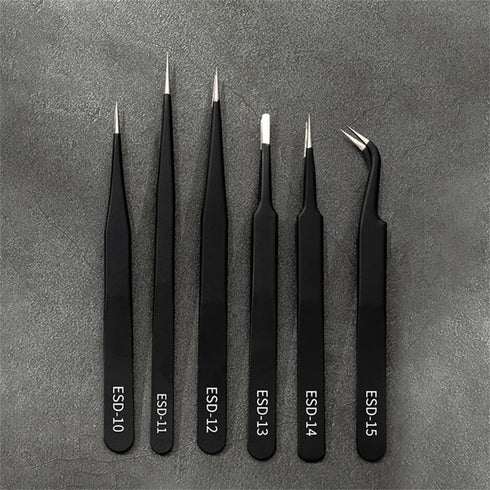 6PCS Precision Tweezers Set, Upgraded Anti-Static Stainless Steel of Tweezers, for Electronics, Soldering, Laboratory Work, Jewelry-Making, Model,...