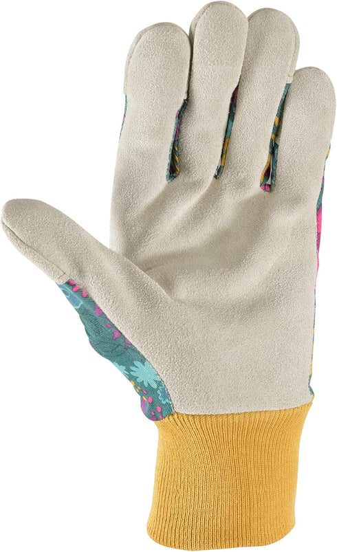Wells Lamont Women's Botanical Print Leather Palm Work and Gardening Gloves, Medium (4182M)...