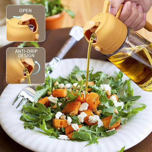 2 in 1 Oil Dispenser and Oil Sprayer, 470ml Oil Dispenser Bottle Spray and Pour, Glass Olive Oil Sprayer for Cooking, Food-Grade Oil Spray Bottle ...
