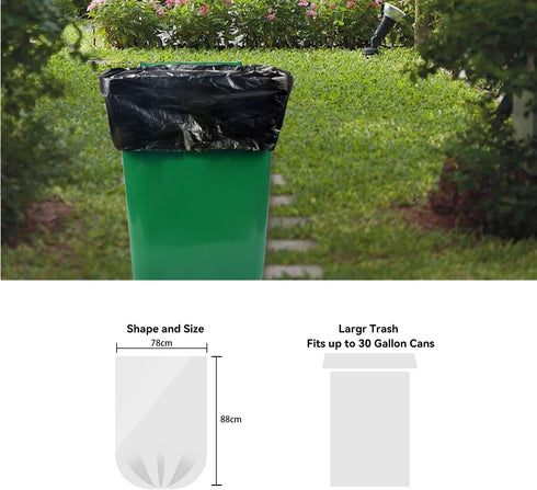 Trash Bag 30 Gallon, 10 Count, Big Garbage Bags, No Flaps/Ties, 2.63Mil Thickness, 78x88cm,33.5g/pc, Unscented, Black...