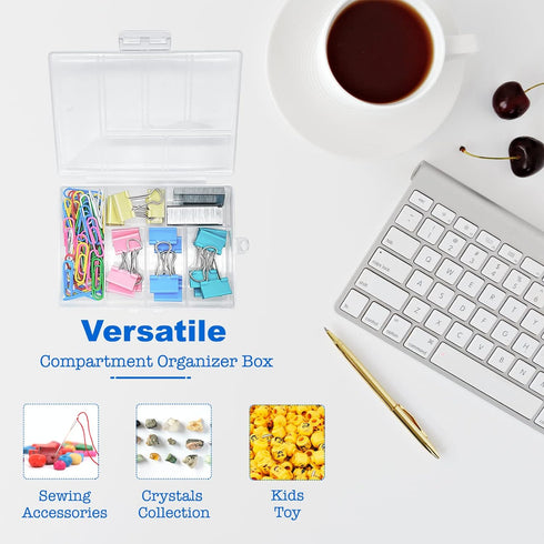 Plastic Organizer Box with Dividers - 2 PCS Small Plastic Container with Compartments, 6 Compartment Storage Box, Plastic Travel Organizer Box, Cr...