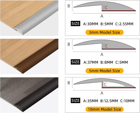 Carpet & Floor Edging Trim Strip,Self Adhesive-PVC Floor Transition Strip,Thresholds for Doorways with a Height Less Than 3 MM (6.56FT_Grey)...